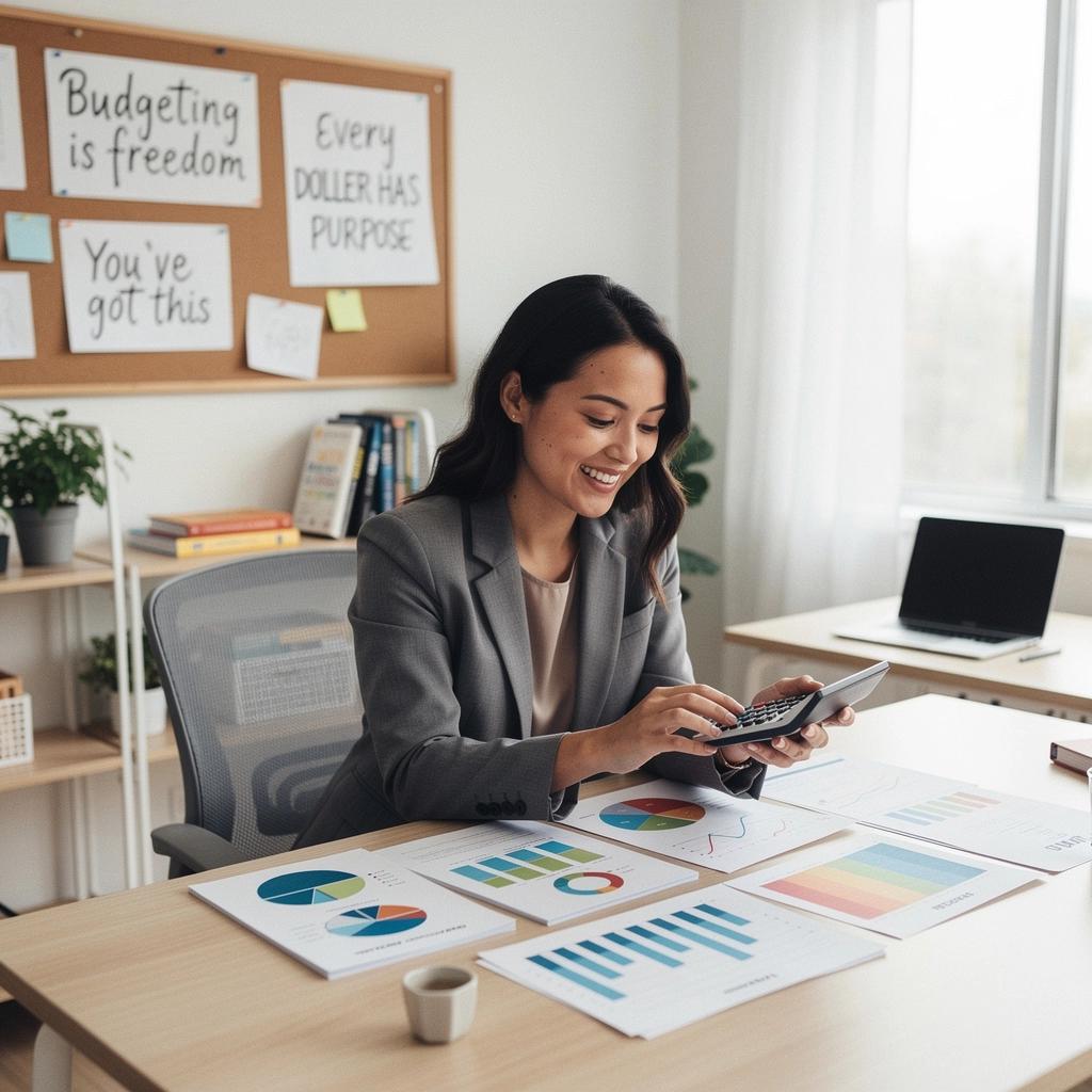 Ilustrace různých kategorií výdajů jako jídlo, bydlení a zábava.