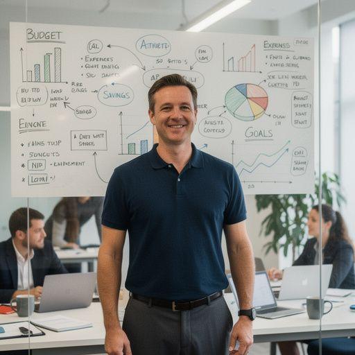 Záběr na kalkulačku a blok s poznámkami o rozpočtu.